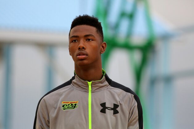 Harry Giles of Wesleyan Christian is seen before the Under Armour Elite 24 Skills Competition on Friday, August 22, 2014 in New York, NY.  (AP Photo/Gregory Payan)