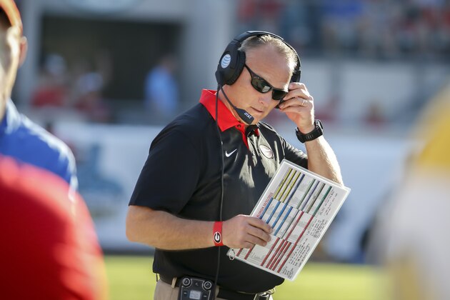 Georgia head coach Mark Richt paces the sidelines during the first half of an NCAA college football game against Florida, Saturday, Oct. 31, 2015, in Jacksonville, Fla. (AP Photo/Stephen B. Morton)