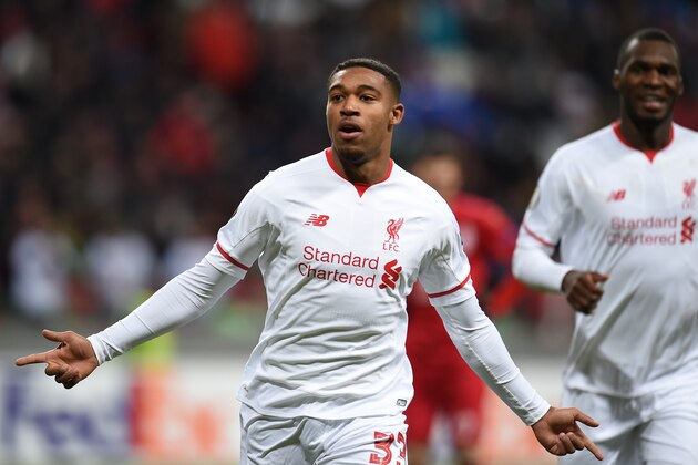 KAZAN, RUSSIA - NOVEMBER 05: Jordon Ibe of Liverpool FC celebrates after scoring a goal during the UEFA Europa League group B match between FC Rubin Kazan and Liverpool FC at the Kazan Arena Stadium on November 05, 2015 in Moscow, Russia.  (Photo by Epsilon/Getty Images)