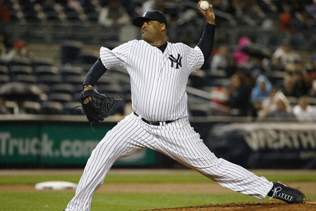 New York Yankees starting pitcher CC Sabathia delivers in a baseball game against the Boston Red Sox in New York, Thursday, Oct. 1, 2015.   (AP Photo/Kathy Willens)