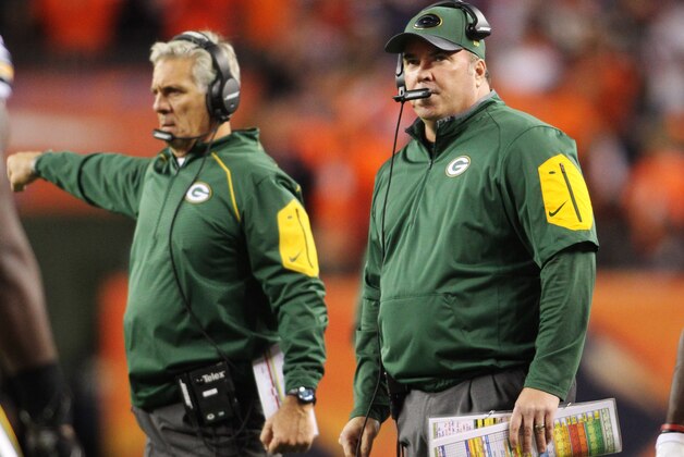 Nov 1, 2015; Denver, CO, USA; Green Bay Packers head coach Mike McCarthy during the first half against the Denver Broncos at Sports Authority Field at Mile High. The Broncos won 29-10. Mandatory Credit: Chris Humphreys-USA TODAY Sports