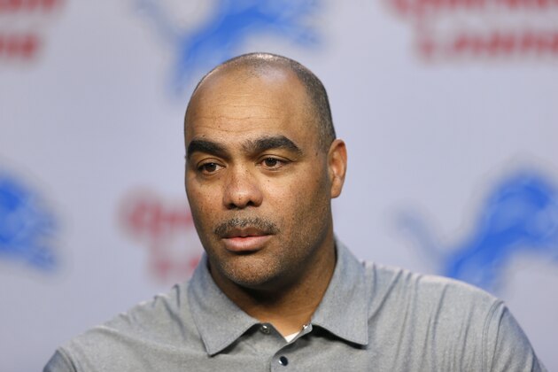 Detroit Lions defensive coordinator Teryl Austin speaks about Haloti Ngata during a news conference in Allen Park, Mich., Wednesday, March 11, 2015. The Lions traded with the Baltimore Ravens for Ngata prior to the NFL football draft after losing Ndamukong Suh to the Miami Dolphins. (AP Photo/Paul Sancya)