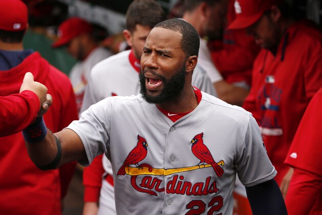 St. Louis Cardinals' Jason Heyward (22) walks through the dugout before a baseball game against the Pittsburgh Pirates in Pittsburgh, Wednesday, Sept. 30, 2015. (AP Photo/Gene J. Puskar)
