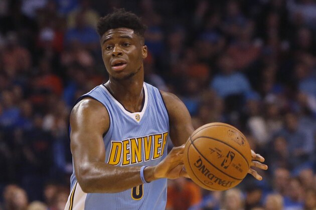 Denver Nuggets guard Emmanuel Mudiay (0) is pictured during an NBA basketball game between the Denver Nuggets and the Oklahoma City Thunder in Oklahoma City, Sunday, Nov. 1, 2015. Oklahoma City won 117-93. (AP Photo/Sue Ogrocki) Denver Nuggets guard Emmanuel Mudiay (0) is pictured during an NBA basketball game between the Denver Nuggets and the Oklahoma City Thunder in Oklahoma City, Sunday, Nov. 1, 2015. Oklahoma City won 117-93. (AP Photo/Sue Ogrocki)