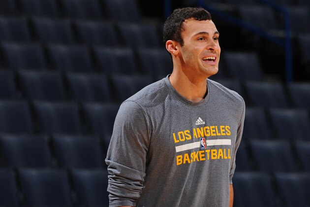 ONTARIO, CA - OCTOBER 08:  Larry Nance Jr. #7 of the Los Angeles Lakers smiles and warms up before a preseason game against the Toronto Raptors on October 08, 2015 at Citizens Bank Arena in Ontario, California. NOTE TO USER: User expressly acknowledges and agrees that, by downloading and/or using this Photograph, user is consenting to the terms and conditions of the Getty Images License Agreement. Mandatory Copyright Notice: Copyright 2015 NBAE (Photo by Juan Ocampo/NBAE via Getty Images)