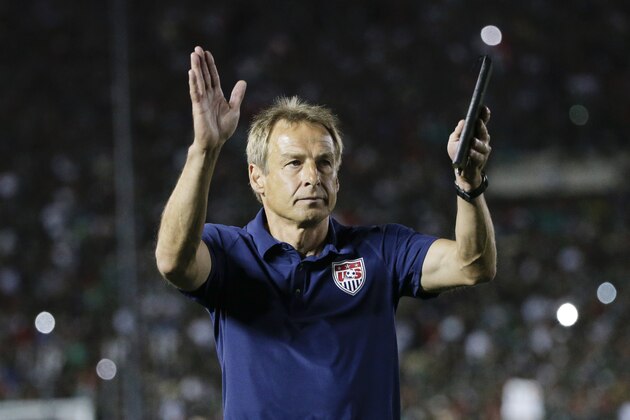 United States coach Jurgen Klinsmann acknowledges the fans after his team lost 2-3 to Mexico during the CONCACAF Cup playoff soccer match at the Rose Bowl Stadium, in Pasadena , Calif. Saturday, Oct. 10, 2015, (AP Photo/Jae C. Hong) United States coach Jurgen Klinsmann acknowledges the fans after his team lost 2-3 to Mexico during the CONCACAF Cup playoff soccer match at the Rose Bowl Stadium, in Pasadena , Calif. Saturday, Oct. 10, 2015, (AP Photo/Jae C. Hong)