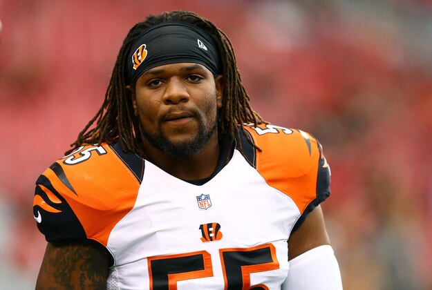 Aug 24, 2014; Glendale, AZ, USA; Cincinnati Bengals linebacker Vontaze Burfict (55) against the Arizona Cardinals at University of Phoenix Stadium. Mandatory Credit: Mark J. Rebilas-USA TODAY Sports