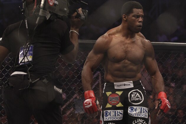 Herschel Walker after fighting Scott Carson during a Strikeforce heavyweight mixed martial arts fight in San Jose Calif., Saturday, Jan. 29, 2011. (AP Photo/Jeff Chiu)