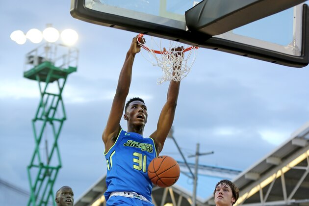 Team Freedom's Harry Giles #31 in action against Team Liberty during the Under Armour Elite 24 Game on Saturday, August 23, 2014 in Brooklyn, NY.  (AP Photo/Gregory Payan)