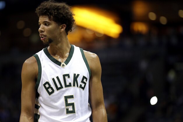 Milwaukee Bucks' Michael Carter-Williams during an NBA preseason basketball game against the Detroit Pistons Saturday, Oct. 10, 2015, in Milwaukee. (AP Photo/Aaron Gash)