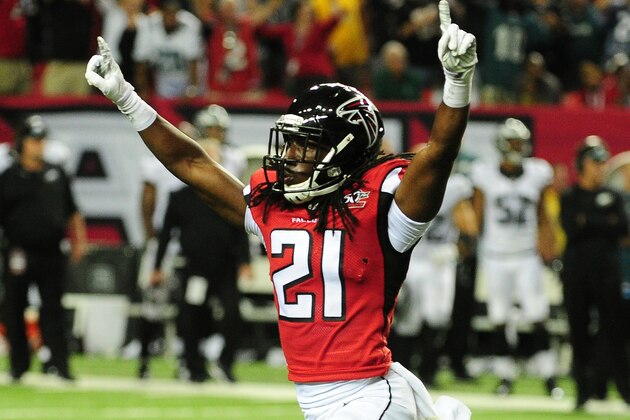 ATLANTA, GA - SEPTEMBER 14: Desmond Trufant #21 of the Atlanta Falcons celebrates after a missed 4th quarter field goal by Cody Parkey (not pictured) of the Philadelphia Eagles at the Georgia Dome on September 14, 2015 in Atlanta, Georgia. (Photo by Scott Cunningham/Getty Images) ATLANTA, GA - SEPTEMBER 14: Desmond Trufant #21 of the Atlanta Falcons celebrates after a missed 4th quarter field goal by Cody Parkey (not pictured) of the Philadelphia Eagles at the Georgia Dome on September 14, 2015 in Atlanta, Georgia. (Photo by Scott Cunningham/Getty Images)