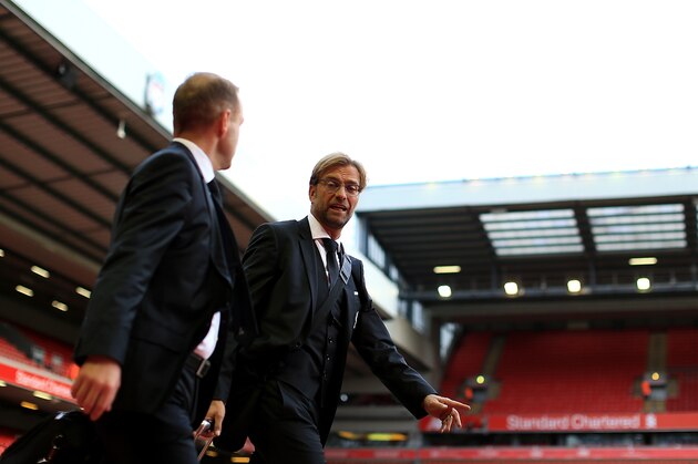 LIVERPOOL, ENGLAND - OCTOBER 25:  Liverpool manager Jurgen Klopp arrives prior to the Barclays Premier League match between Liverpool and Southampton at Anfield on October 25, 2015 in Liverpool, England.  (Photo by Jan Kruger/Getty Images)