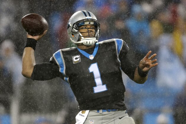 Carolina Panthers' Cam Newton (1) looks to pass against the Indianapolis Colts in the second half of an NFL football game in Charlotte, N.C., Monday, Nov. 2, 2015. (AP Photo/Bob Leverone)