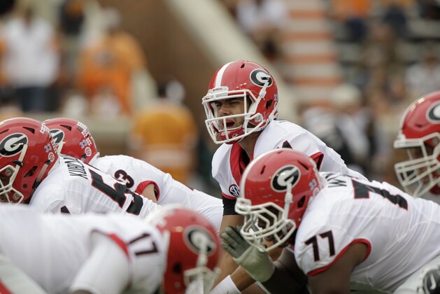Georgia quarterback Greyson Lambert (11) before the start of an NCAA college football game against Tennessee Saturday, Oct. 10, 2015 in Knoxville, Tenn. (AP Photo/Wade Payne)