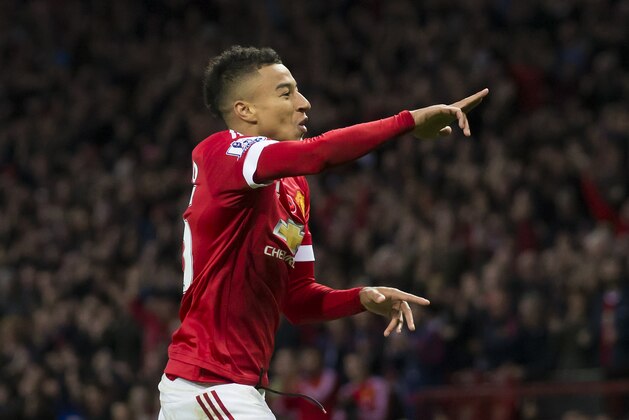 Manchester United's Jesse Lingard celebrates after scoring during the English Premier League soccer match between Manchester United and West Bromwich Albion at Old Trafford Stadium, Manchester, England, Saturday, Nov. 7, 2015. (AP Photo/Jon Super)