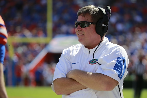 Nov 7, 2015; Gainesville, FL, USA; Florida Gators head coach Jim McElwain looks on against the Vanderbilt Commodores during the first half at Ben Hill Griffin Stadium. Mandatory Credit: Kim Klement-USA TODAY Sports