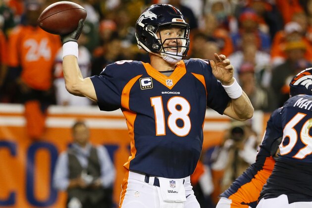 Denver Broncos quarterback Peyton Manning throws during an NFL football game between the Denver Broncos and the Green Bay Packers, Sunday, Nov. 1, 2015, in Denver. (AP Photo/Jack Dempsey)