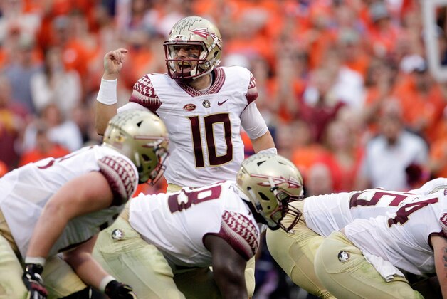 CLEMSON, SC - NOVEMBER 7: Sean Maguire #10 of the Florida State Seminoles calls out a play during the game against the Clemson Tigers at Memorial Stadium on November 7, 2015 in Clemson, South Carolina. (Photo by Tyler Smith/Getty Images) CLEMSON, SC - NOVEMBER 7: Sean Maguire #10 of the Florida State Seminoles calls out a play during the game against the Clemson Tigers at Memorial Stadium on November 7, 2015 in Clemson, South Carolina. (Photo by Tyler Smith/Getty Images)