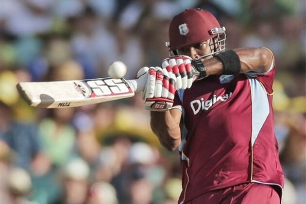West Indies' batsman Kieron Pollard plays a shot during their One Day International Cricket match against Australia in Sydney, Australia, Friday, Feb. 8, 2013.(AP Photo/Rob Griffith)
