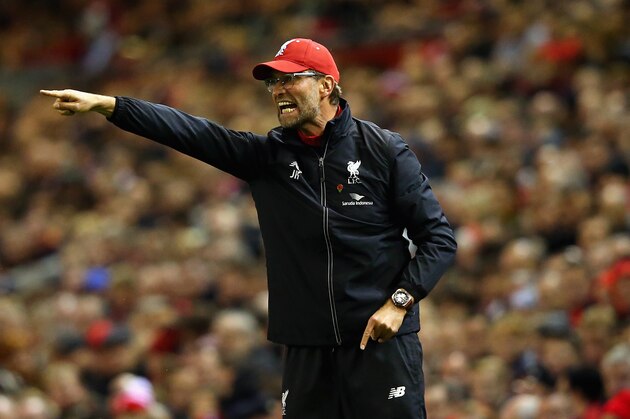 LIVERPOOL, ENGLAND - NOVEMBER 08:  Jurgen Klopp, Manager of Liverpool reacts  during the Barclays Premier League match between Liverpool and Crystal Palace at Anfield on November 8, 2015 in Liverpool, England.  (Photo by Alex Livesey/Getty Images)