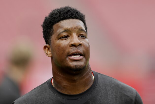 Tampa Bay Buccaneers quarterback Jameis Winston (3) before an NFL football game against the New York Giants Sunday, Nov. 8, 2015, in Tampa, Fla. (AP Photo/Chris O'Meara)