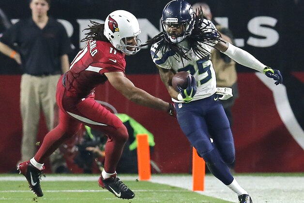Seattle Seahawks cornerback Richard Sherman (25) during the first quarter of an NFL football game against the Arizona Cardinals, Sunday, Dec. 21, 2014 in Glendale, Ariz. (AP Photo/Rick Scuteri)