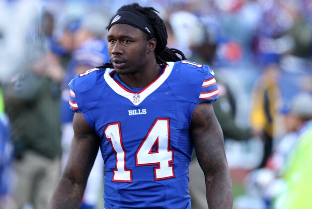 Nov 8, 2015; Orchard Park, NY, USA; Buffalo Bills wide receiver Sammy Watkins (14) on the sideline during the second half against the Miami Dolphins at Ralph Wilson Stadium. Buffalo beats Miami 33 to 17. Mandatory Credit: Timothy T. Ludwig-USA TODAY Sports