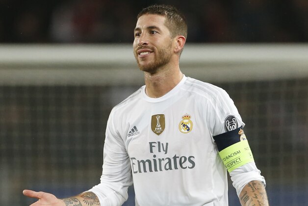 PARIS, FRANCE - OCTOBER 21: Sergio Ramos of Real Madrid reacts during the UEFA Champions League match between Paris Saint-Germain (PSG) and Real Madrid at Parc des Princes stadium on October 21, 2015 in Paris, France. (Photo by Jean Catuffe/Getty Images)