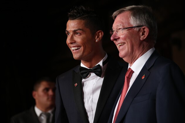 Sir Alex Ferguson, right, and Cristiano Ronaldo pose for photographers upon arrival at the world premiere of the film 'Ronaldo, in London, Monday, Nov. 9, 2015. (Photo by Joel Ryan/Invision/AP)