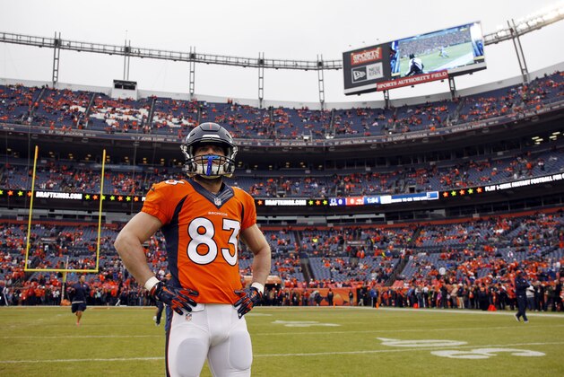 Denver Broncos wide receiver Wes Welker (83) takes the field prior to an NFL divisional playoff football game against the Indianapolis Colts, Sunday, Jan. 11, 2015, in Denver. (AP Photo/Jack Dempsey) Denver Broncos wide receiver Wes Welker (83) takes the field prior to an NFL divisional playoff football game against the Indianapolis Colts, Sunday, Jan. 11, 2015, in Denver. (AP Photo/Jack Dempsey)