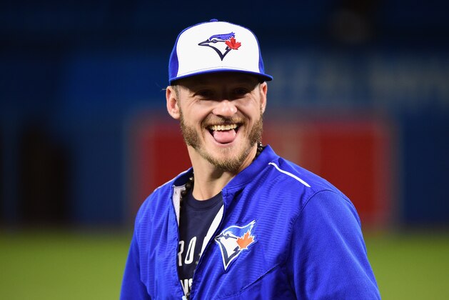 TORONTO, ON - OCTOBER 21:  Josh Donaldson #20 of the Toronto Blue Jays reacts prior to game five of the American League Championship Series between the Toronto Blue Jays and the Kansas City Royals at Rogers Centre on October 21, 2015 in Toronto, Canada.  (Photo by Harry How/Getty Images)