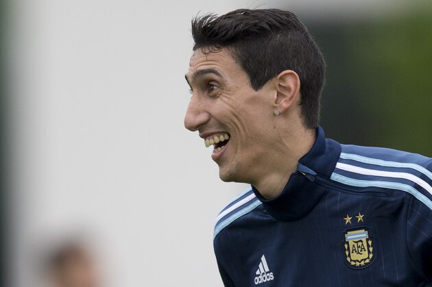 Argentina's Angel Di Maria smiles during a training session in Buenos Aires, Argentina, Monday, Nov. 9, 2015. Argentina will face Brazil for a World Cup Russia qualifying soccer match on Nov. 12, 2015. (AP Photo/Natacha Pisarenko)
