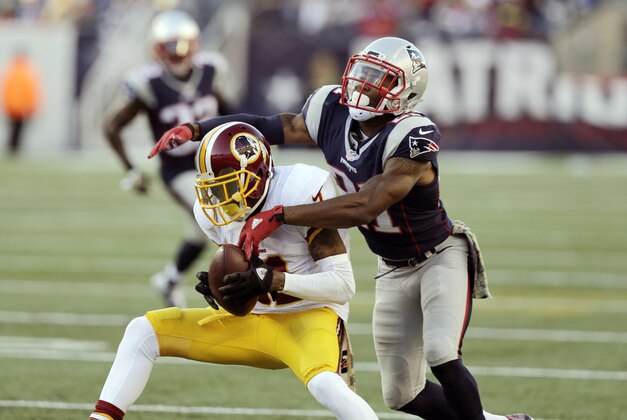 Washington Redskins wide receiver DeSean Jackson (11) catches a pass in front of New England Patriots safety Malcolm Butler (21) during the second half of an NFL football game, Sunday, Nov. 8, 2015, in Foxborough, Mass. (AP Photo/Charles Krupa) Washington Redskins wide receiver DeSean Jackson (11) catches a pass in front of New England Patriots safety Malcolm Butler (21) during the second half of an NFL football game, Sunday, Nov. 8, 2015, in Foxborough, Mass. (AP Photo/Charles Krupa)