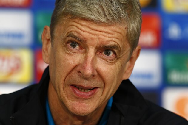 Arsenal manager Arsene Wenger attends a news conference prior to the Champions League Group F soccer match between FC Bayern Munich and  FC Arsenal in Munich, Germany, Tuesday Nov. 3, 2015. Bayern will face Arsenal Wednesday. (AP Photo/Matthias Schrader)