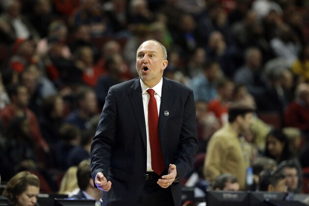 Ohio State head coach Thad Matta reacts to a call in the first half of an NCAA college basketball game against Minnesota in the second round of the Big Ten Conference tournament, Thursday, March 12, 2015, in Chicago. (AP Photo/Nam Y. Huh)