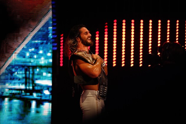NEW YORK, NY - AUGUST 23:  Seth Rollins celebrates his victory over John Cena at the WWE SummerSlam 2015 at Barclays Center of Brooklyn on August 23, 2015 in New York City.  (Photo by JP Yim/Getty Images)