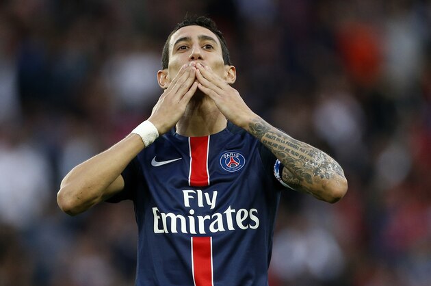 PARIS, FRANCE - NOVEMBER 7: Angel Di Maria of PSG celebrates scoring the first goal of PSG during the French Ligue 1 match between Paris Saint-Germain (PSG) and Toulouse FC (TFC) at Parc des Princes stadium on November 7, 2015 in Paris, France. (Photo by Jean Catuffe/Getty Images)