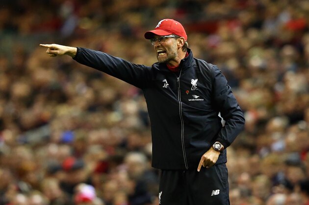 LIVERPOOL, ENGLAND - NOVEMBER 08:  Jurgen Klopp, Manager of Liverpool reacts  during the Barclays Premier League match between Liverpool and Crystal Palace at Anfield on November 8, 2015 in Liverpool, England.  (Photo by Alex Livesey/Getty Images)