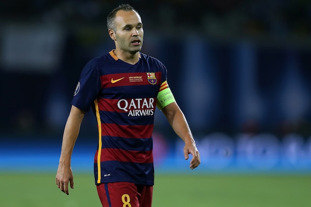TBILISI, GEORGIA - AUGUST 11: Andres Iniesta of Barcelona looks on during the UEFA Super Cup match between Barcelona and Sevilla FC at Dinamo Stadium on August 11, 2015 in Tbilisi, Georgia. (Photo by Chris Brunskill/Getty Images)