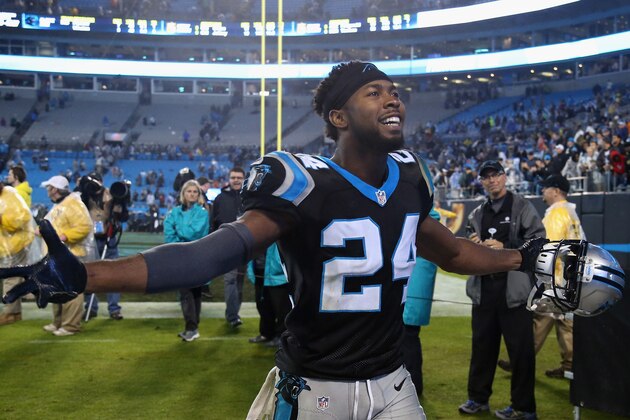 CHARLOTTE, NC - NOVEMBER 02:   Josh Norman #24 of the Carolina Panthers runs off the field after defeating the Indianapolis Colts 29-26 in overtime at Bank of America Stadium on November 2, 2015 in Charlotte, North Carolina.  (Photo by Streeter Lecka/Getty Images)