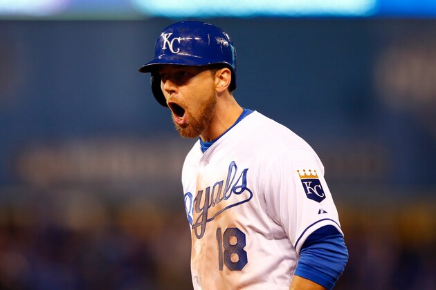 KANSAS CITY, MO - OCTOBER 27:  Ben Zobrist #18 of the Kansas City Royals reacts in the fourteenth inning against the New York Mets during Game One of the 2015 World Series at Kauffman Stadium on October 27, 2015 in Kansas City, Missouri.  (Photo by Jamie Squire/Getty Images)