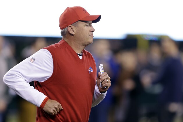 Buffalo Bills head coach Rex Ryan takes the field prior to an NFL football game against the New York Jets, Thursday, Nov. 12, 2015, in East Rutherford, N.J. (AP Photo/Seth Wenig)