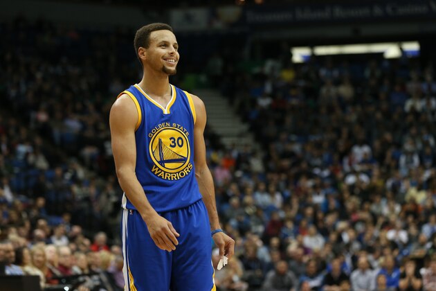 MINNEAPOLIS, MN -  NOVEMBER 12: Stephen Curry #30 of the Golden State Warriors is seen during the game against the Minnesota Timberwolves on November 12, 2015 at Target Center in Minneapolis, Minnesota. NOTE TO USER: User expressly acknowledges and agrees that, by downloading and or using this Photograph, user is consenting to the terms and conditions of the Getty Images License Agreement. Mandatory Copyright Notice: Copyright 2015 NBAE (Photo by Jordan Johnson/NBAE via Getty Images)