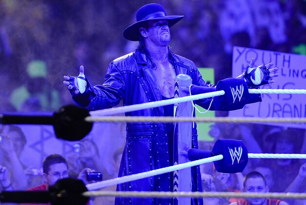 WWE Superstar Undertaker during WrestleMania XXVII at the Georgia Dome in Atlanta, Georgia on Sunday, April 3, 2011. (Paul Abell/AP Images for WWE Corp.)