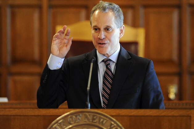 New York State Attorney Eric T. Schneiderman speaks during a Law Day event at the Court of Appeals on Tuesday, May 5, 2015, in Albany, N.Y. (AP Photo/Hans Pennink)