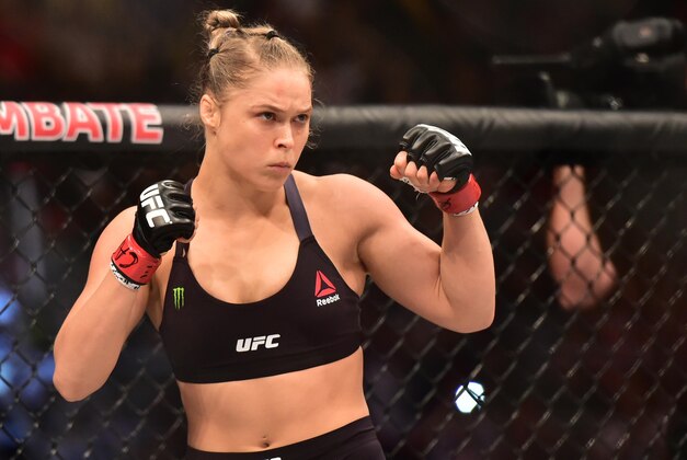 Aug 1, 2015; Rio de Janeiro, RJ, Brazil; Ronda Rousey (red gloves) looks on prior to her fight against Bethe Correia (not pictured) during UFC 190 at HSBC Arena. Mandatory Credit: Jason Silva-USA TODAY Sports