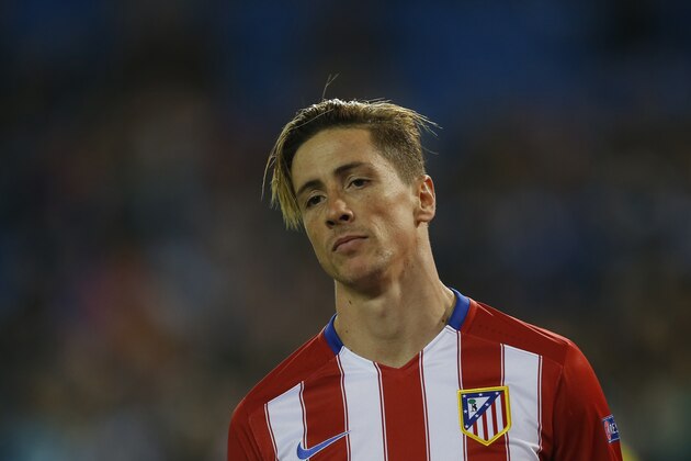 Atletico's Fernando Torres looks on during the Champions League group C soccer match between Atletico Madrid and Astana at the Vicente Calderon stadium in Madrid, Wednesday, Oct. 21, 2015.  (AP Photo/Francisco Seco)