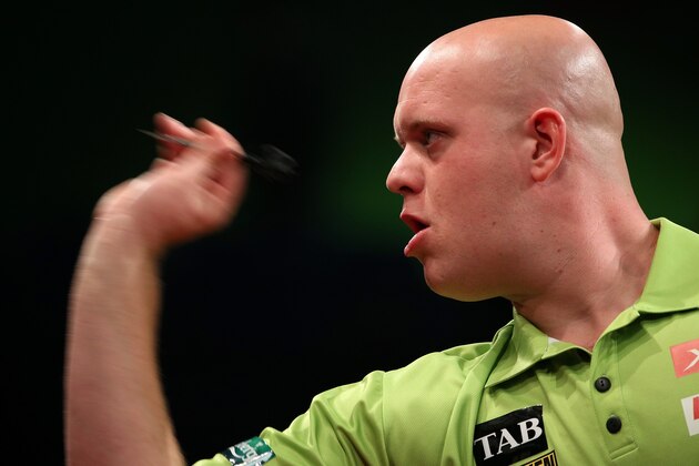 AUCKLAND, NEW ZEALAND - AUGUST 28:  Michael van Gerwen takes a shot during the Auckland Darts Masters at The Trusts Arena on August 28, 2015 in Auckland, New Zealand.  (Photo by Fiona Goodall/Getty Images)