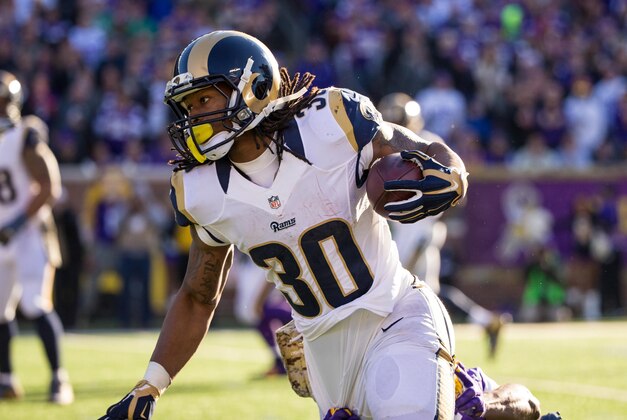 Nov 8, 2015; Minneapolis, MN, USA; St. Louis Rams running back Todd Gurley (30) against the Minnesota Vikings at TCF Bank Stadium. The Vikings defeated the Rams 21-18. Mandatory Credit: Brace Hemmelgarn-USA TODAY Sports