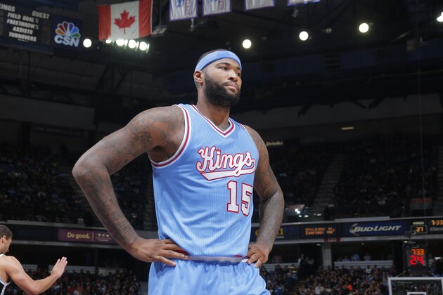 SACRAMENTO, CA - NOVEMBER 13:  DeMarcus Cousins #15 of the Sacramento Kings looks on during the game against the Brooklyn Nets on November 13, 2015 at Sleep Train Arena in Sacramento, California. NOTE TO USER: User expressly acknowledges and agrees that, by downloading and or using this photograph, User is consenting to the terms and conditions of the Getty Images Agreement. Mandatory Copyright Notice: Copyright 2015 NBAE (Photo by Rocky Widner/NBAE via Getty Images)